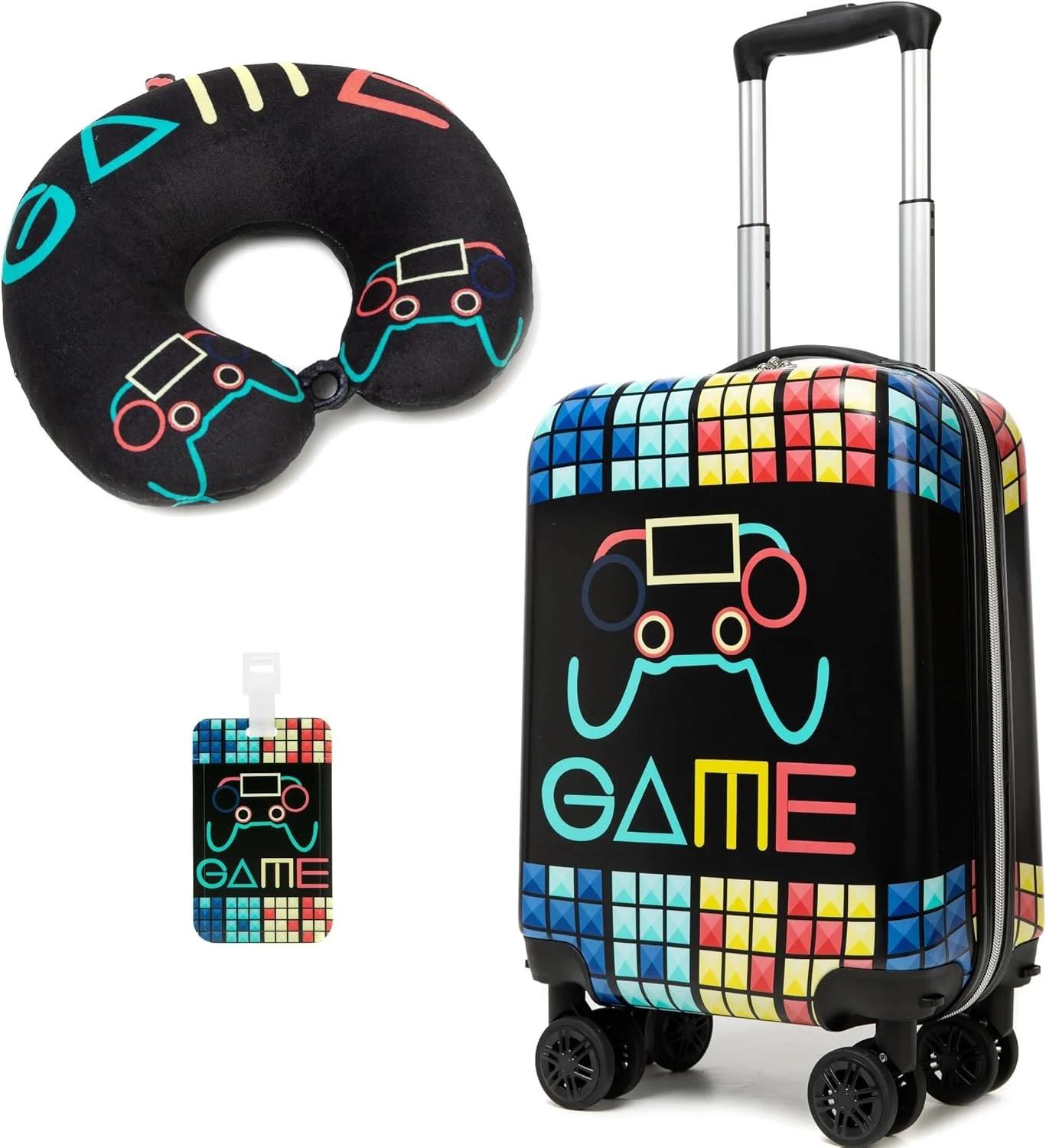 Homskiii Kids Suitcase Set for Boys Hardside Luggage with Spinner Wheels 2 Piece 16inch Toddler Suitcase for Boys Travel Carry on Luggage Airline Approved