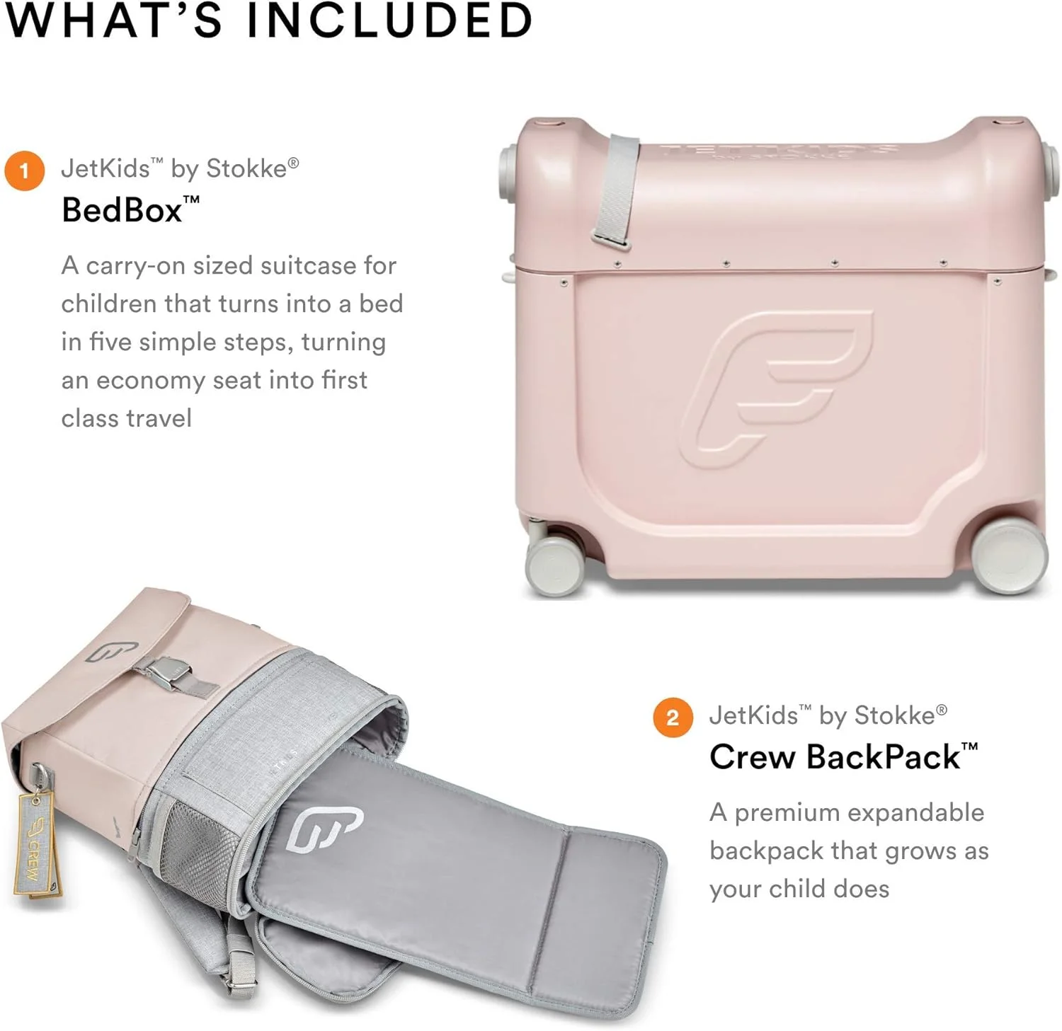 مجموعه مسافرتی جت کیدز استوکی، صورتی - شامل چمدان سواری کودک و تخت خواب داخل هواپیما + کوله پشتی کرو - مناسب برای سنین 3-7 سال مجموعه مسافرتی جت کیدز استوکی، صورتی - شامل چمدان سواری کودک و تخت خواب داخل هواپیما + کوله پشتی کرو - مناسب برای سنین 3-7 سال