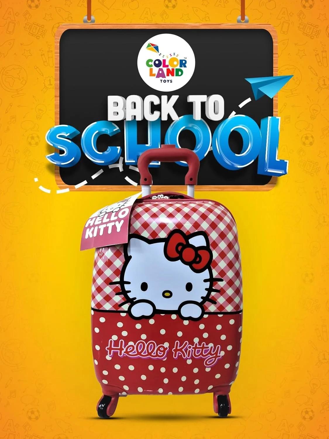 Hello Kitty Licensed 18" Kids Luggage with Reusable Stickers, Carry On Travel Suitcase with 4 Wheels, Lightweight Toddler Trolley, Durable ABS Hardshell, Anti-Theft Zipper, Telescopic Handle