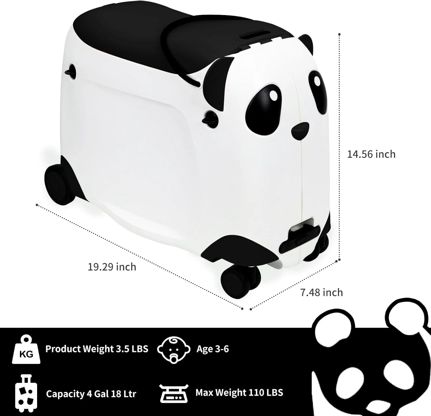 چمدان چرخ دار کودک لمو هوم، چمدان مسافرتی 21 اینچی کودکانه، کیف چرخ دار زیبا، چمدان کودک مناسب هواپیما، چمدان مسافرتی هارد شل برای دختران و پسران (مشکی)