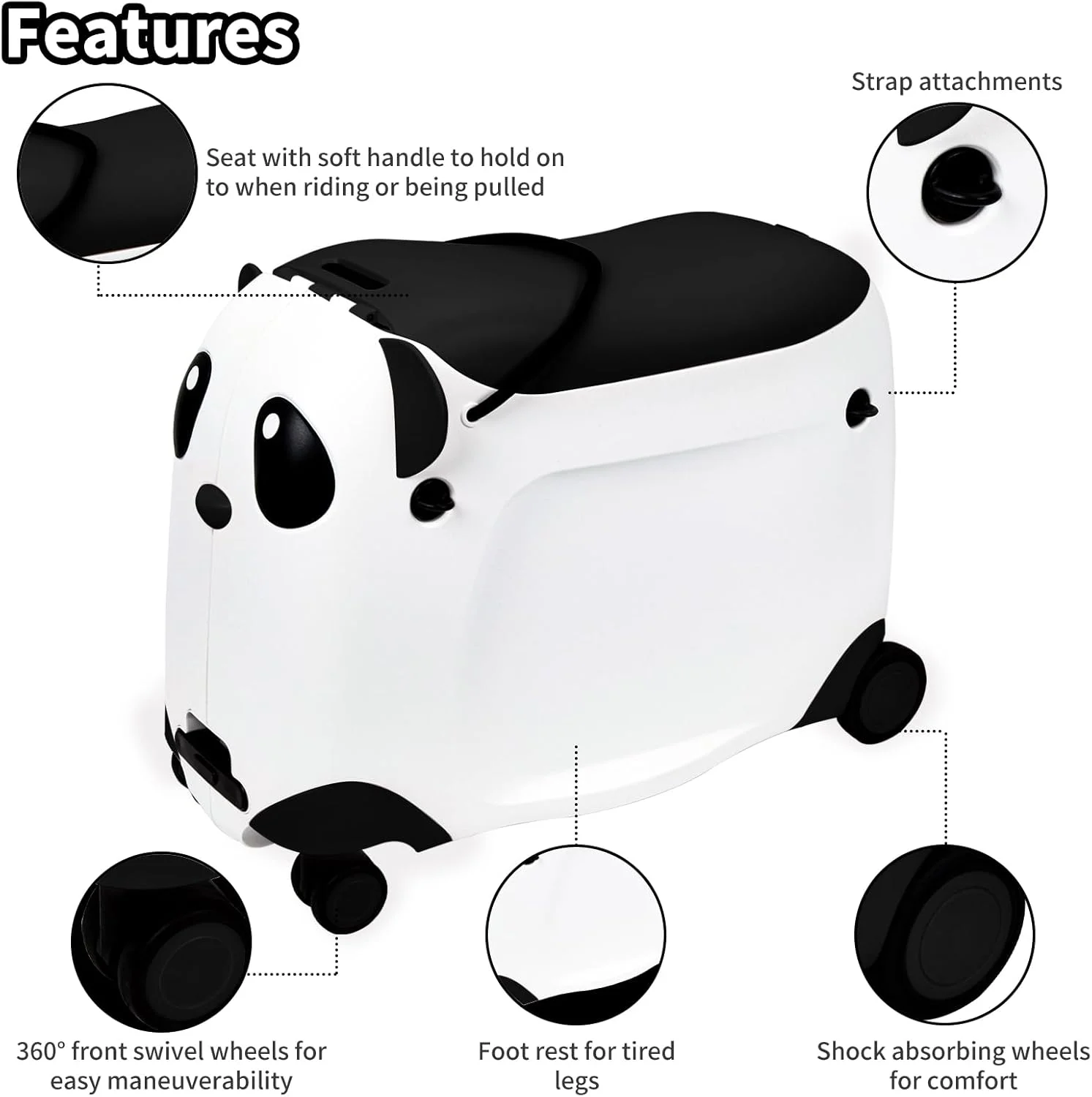 چمدان چرخ دار کودک لمو هوم، چمدان مسافرتی 21 اینچی کودکانه، کیف چرخ دار زیبا، چمدان کودک مناسب هواپیما، چمدان مسافرتی هارد شل برای دختران و پسران (مشکی)