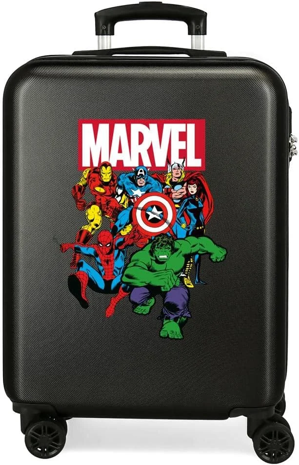 چمدان کابین مشکی Marvel Avengers Sky Avengers، ابعاد 38x55x20 سانتی متر، ABS سخت، قفل ترکیبی، 34 لیتر، 2.6 کیلوگرم، 4 چرخ دوبل، مناسب برای حمل دستی