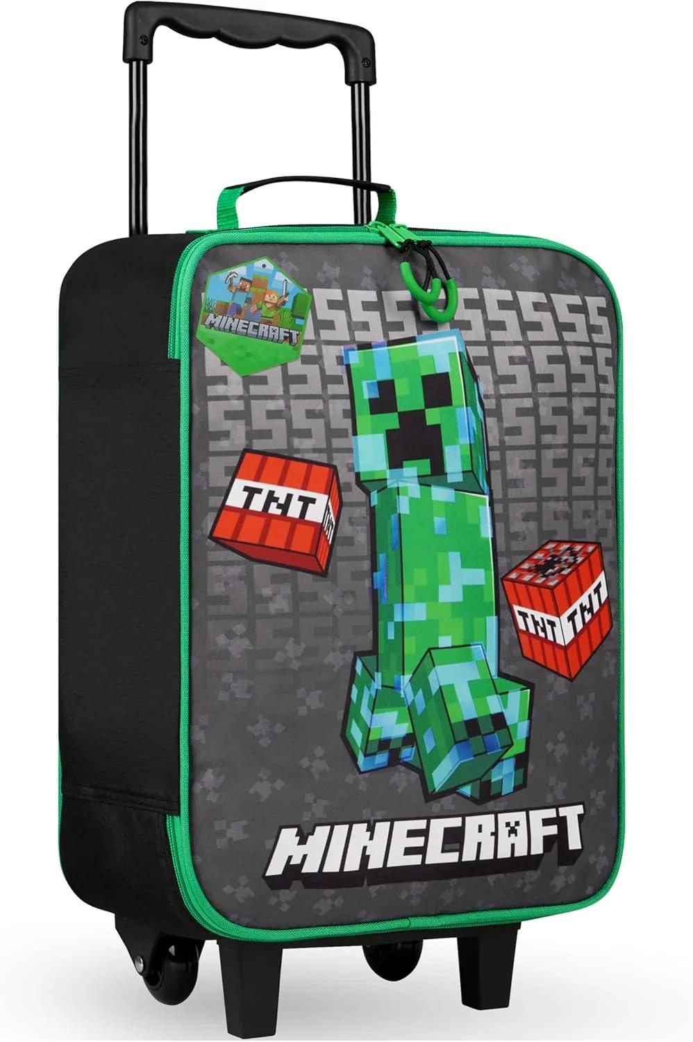 چمدان بچگانه Minecraft برای پسران و دختران، چمدان تاشو چرخدار، کیف دستی چمدانی، کیف مسافرتی گیمر با چرخ، سایز کیف کابین، کیف چرخدار با دسته، چمدان چرخدار پسرانه