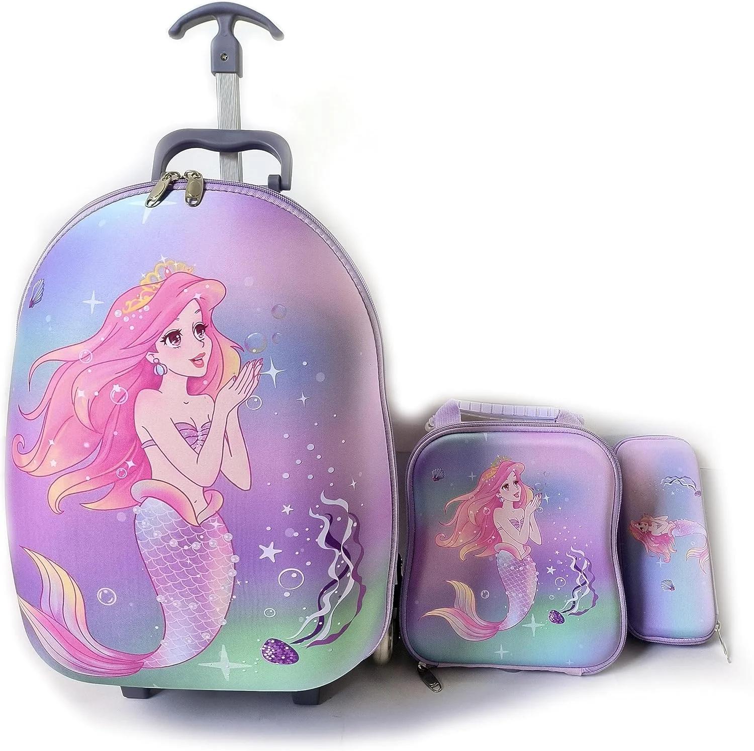 کوله پشتی چرخ‌دار کودک طرح Mermaid سایز 17 اینچ