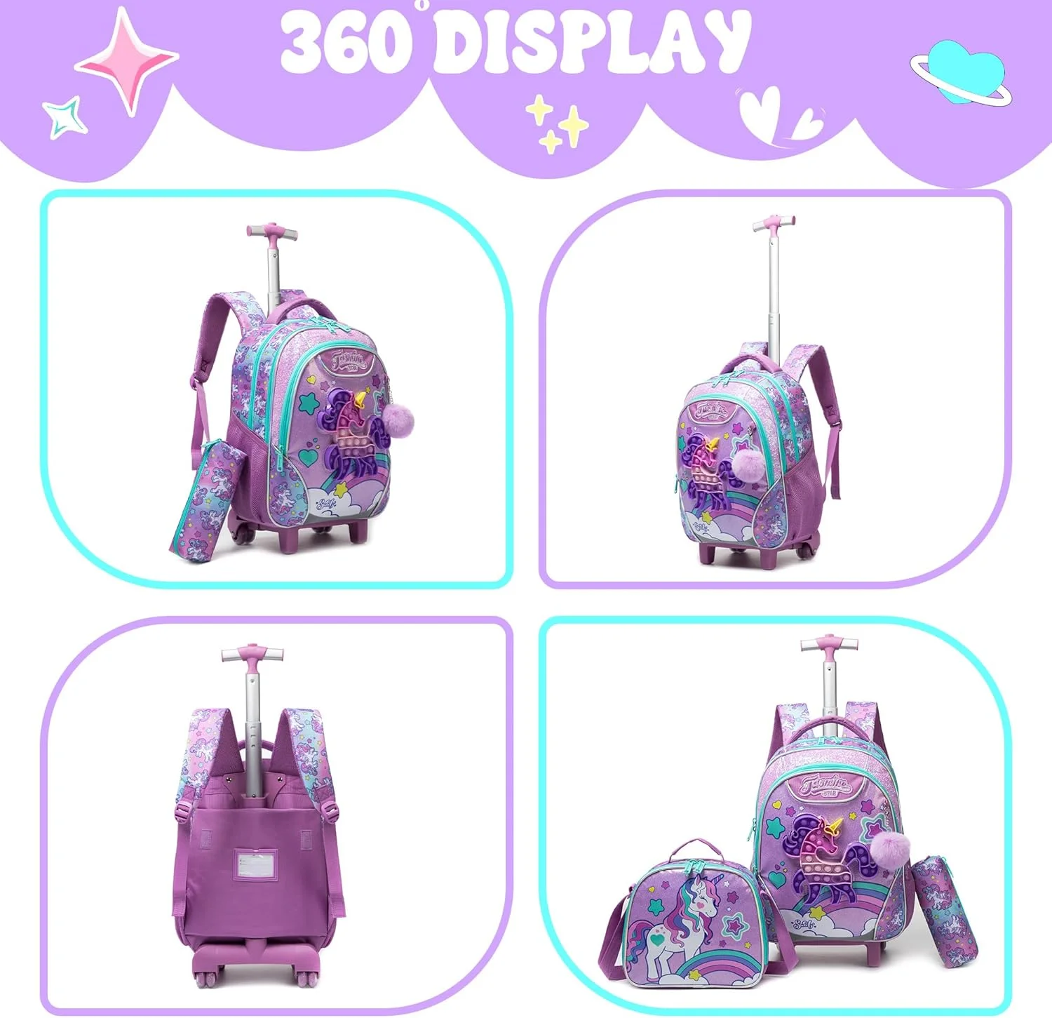 کیف چرخدار کوله پشتی دخترانه Meetbelify با طرح پاپیون کیف چرخدار کوله پشتی دخترانه Meetbelify با طرح پاپیون