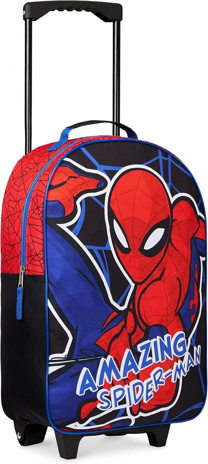 Marvel Kids Suitcase for Boys Foldable Trolley Hand Luggage Bag Carry On Avengers Travel Bag with Wheels Cabin Bag Wheeled Bag with Handle Spiderman Trolley Suitcase Boys
