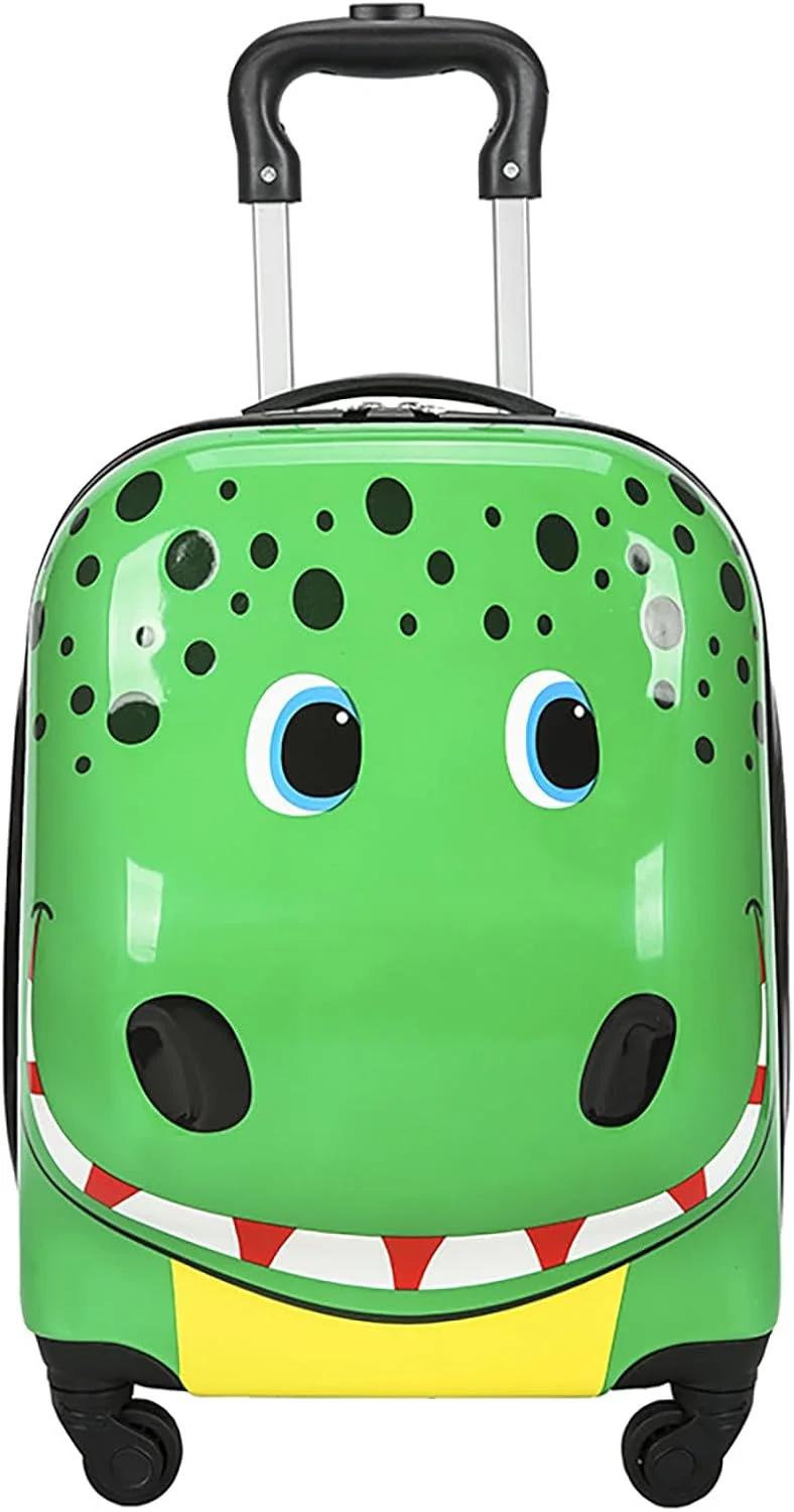 Kids Luggage with Wheels, 18" Travel Suitcase, 3D Hard Case ABS+PC Suitcase with Spinner Wheels, Animal Cartoon Pattern Giraffe Cat Crocodile Monster Luggage for Boys Girls Children (Crocodile)
