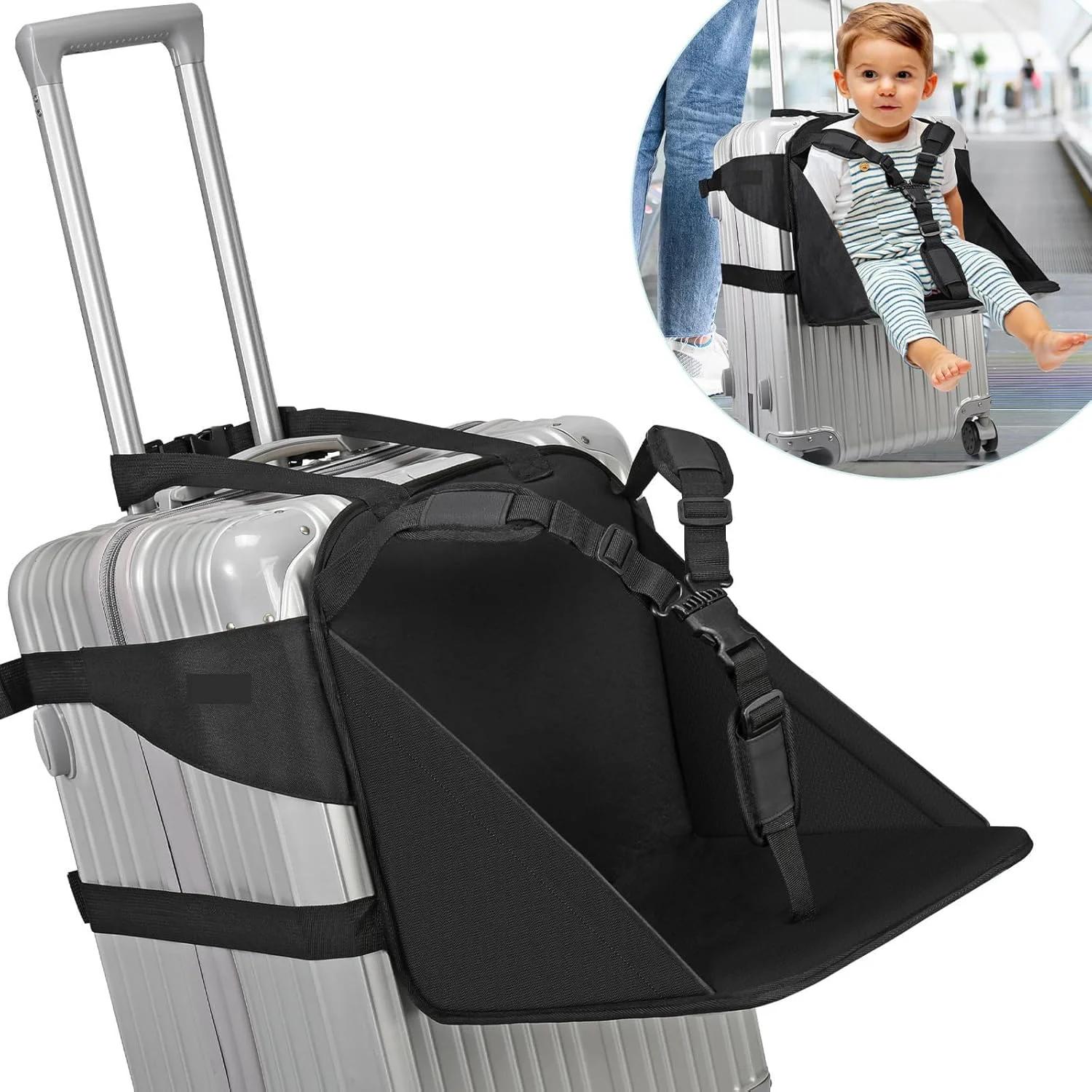 Carry on Luggage Seat for Toddler, Ride on Suitcase for Kids, Kids Travel Seat, Portable Foldable Luggage with Seat for Kids with Seat Belt, Portable Chair, Toddler Carrier for Free Parents' Hands