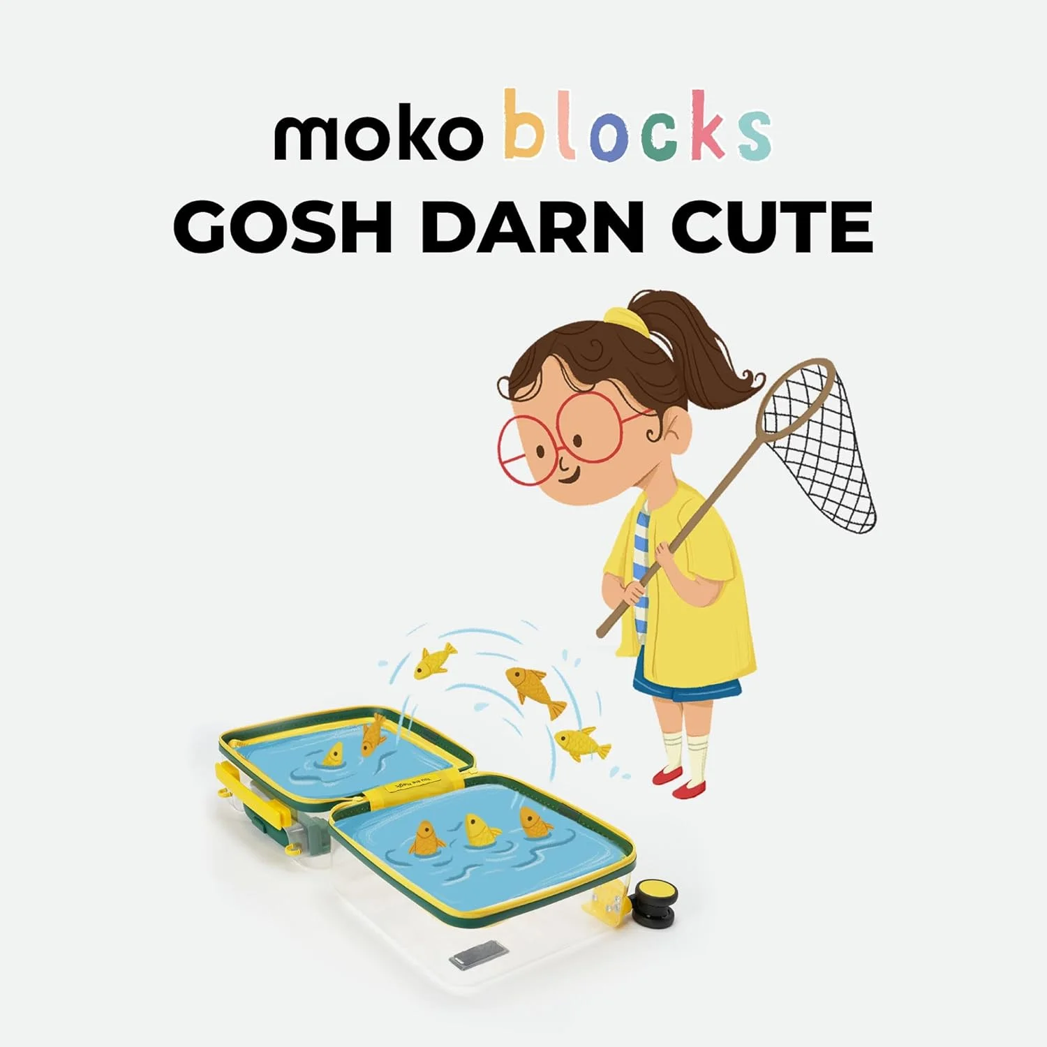 چمدان کودکانه پلی کربنات نشکن و فوق سبک MOKOBARA مدل Moko Blocks | چمدان چرخ دار سخت برای کودکان (38 سانتی متر (3-8 سال)، مرد نامرئی) زرد