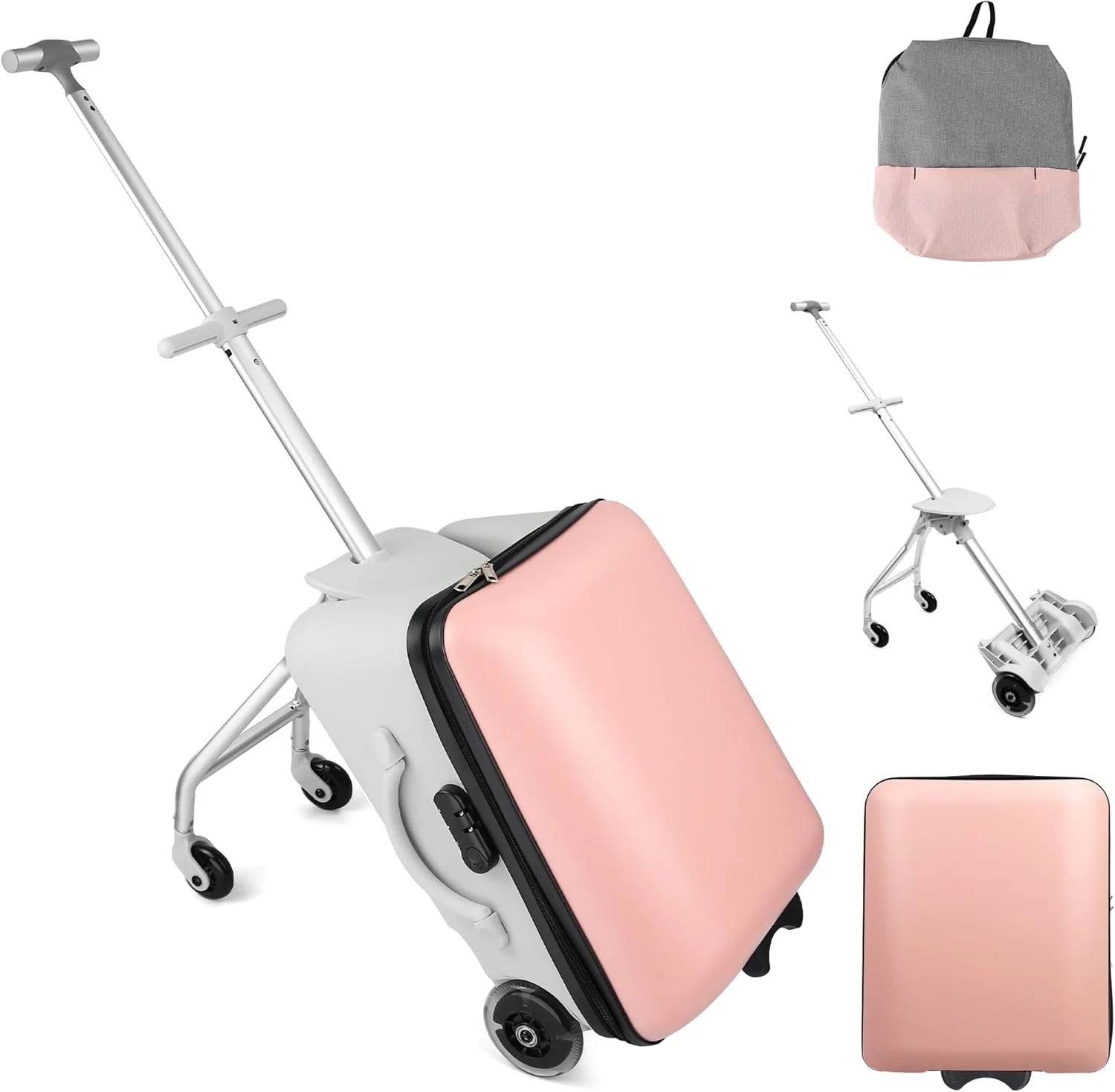 چمدان مسافرتی کودکانه MAKELEN با چرخهای قابل افزایش و کوله پشتی جداشدنی - چمدان سبک وزن با پوسته سخت و صندلی داخلی، صندوق سرگرم کننده برای پسران و دختران، صورتی، 23x15x10 چمدان مسافرتی کودکانه MAKELEN با چرخهای قابل افزایش و کوله پشتی جداشدنی - چمدان سبک وزن با پوسته سخت و صندلی داخلی، صندوق سرگرم کننده برای پسران و دختران، صورتی، 23x15x10