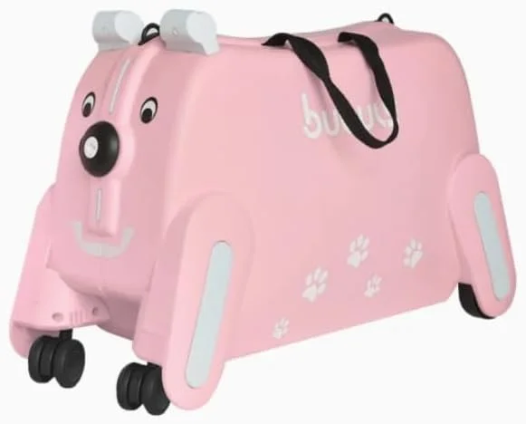 چمدان چرخ دار کودکانه طرح سگ، سایز 19 اینچ، مناسب سفر، سبک و ارزان قیمت (صورتی گلبهی)
