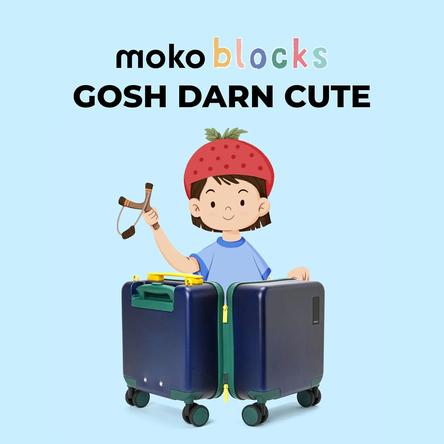 چمدان کودکانه پلی کربنات نشکن و فوق سبک MOKOBARA مدل Moko Blocks | چمدان ترولی سخت برای کودکان (38 سانتی متر (3-8 سال)، مهمانی کنار استخر) آبی