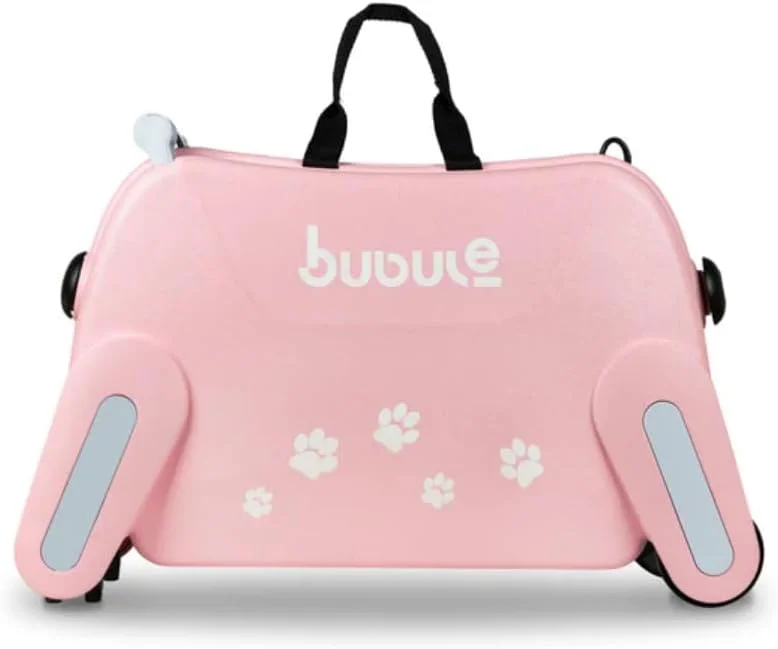 چمدان چرخ دار کودکانه طرح سگ، سایز 19 اینچ، مناسب سفر، سبک و ارزان قیمت (صورتی گلبهی)