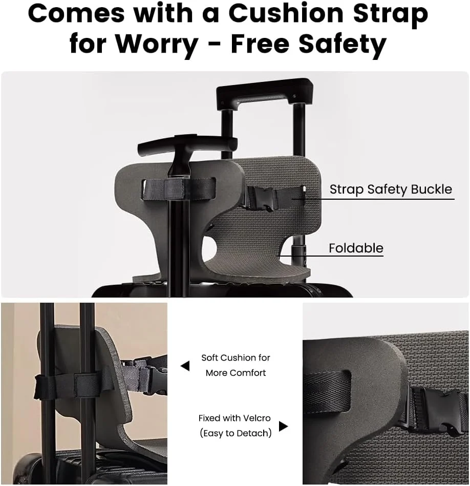 چمدان کابین سایز با دسته دوبل، چمدان با صندلی جداشدنی برای کودکان به همراه کمربند ایمنی، چمدان مسافرتی چرخ دار هارد شل برای کودکان نوپا، سایز 24 اینچ، مشکی