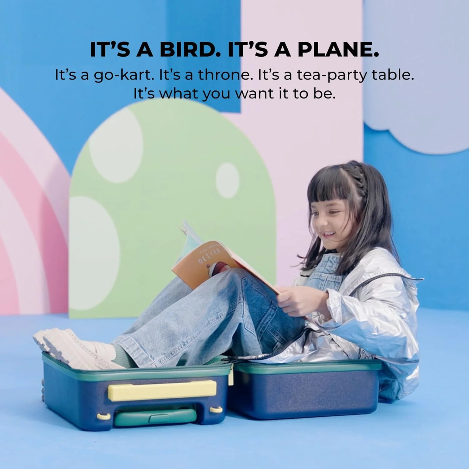 چمدان کودکانه پلی کربنات نشکن و فوق سبک موکوبارا مدل Moko Blocks | چمدان ترولی سخت برای کودکان (38 سانتی متر (3-8 سال)، پشمک) صورتی