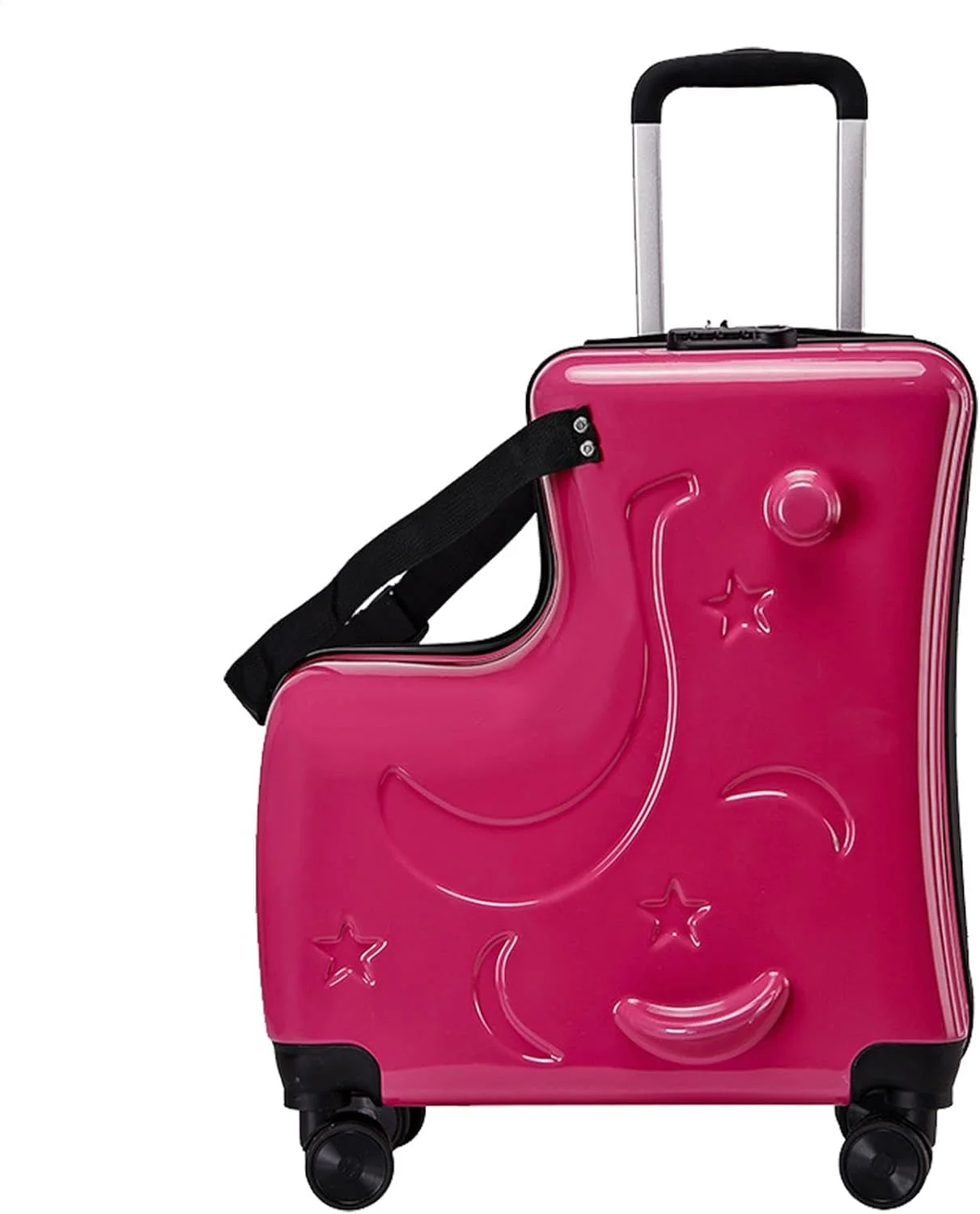 چمدان سواری کودک - چمدان چرخ دار 20 اینچی با قفل 3 رقمی، چرخ های بی صدا، کمربند ایمنی، فرمان و پدال مناسب کودکان 6 تا 12 سال