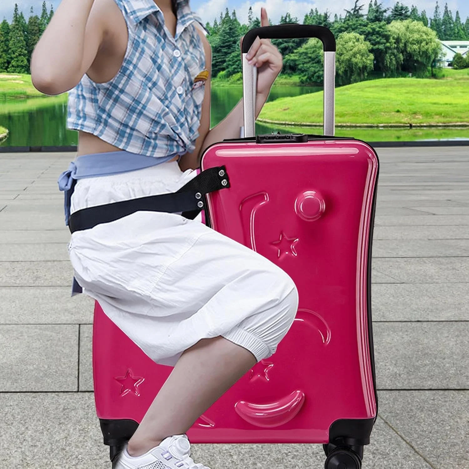 چمدان سواری کودک - چمدان چرخ دار 20 اینچی با قفل 3 رقمی، چرخ های بی صدا، کمربند ایمنی، فرمان و پدال مناسب کودکان 6 تا 12 سال چمدان سواری کودک - چمدان چرخ دار 20 اینچی با قفل 3 رقمی، چرخ های بی صدا، کمربند ایمنی، فرمان و پدال مناسب کودکان 6 تا 12 سال