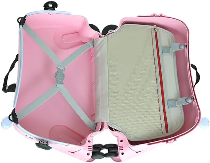 چمدان چرخ دار کودکانه طرح اتوبوس، ترولی کودک، چمدان مسافرتی 19 اینچی با چرخ (صورتی)