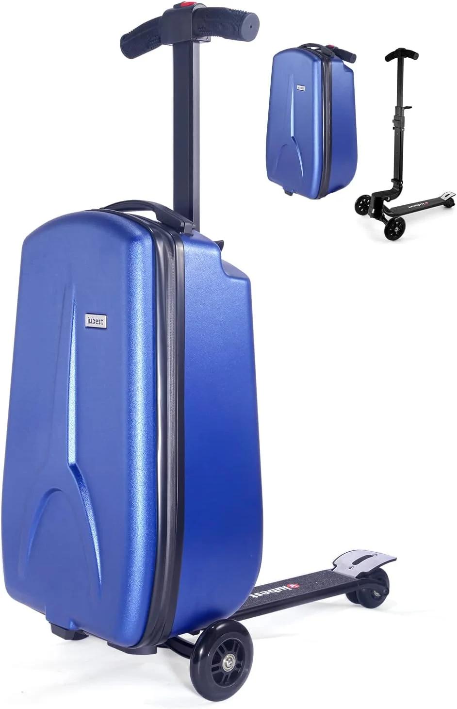 MRPLUM Detachable Ride-On Scooter Luggage for Kids Age 4-15, Carry-On Airline Approved, Multifunctional Travel Trolley Suitcase, Blue