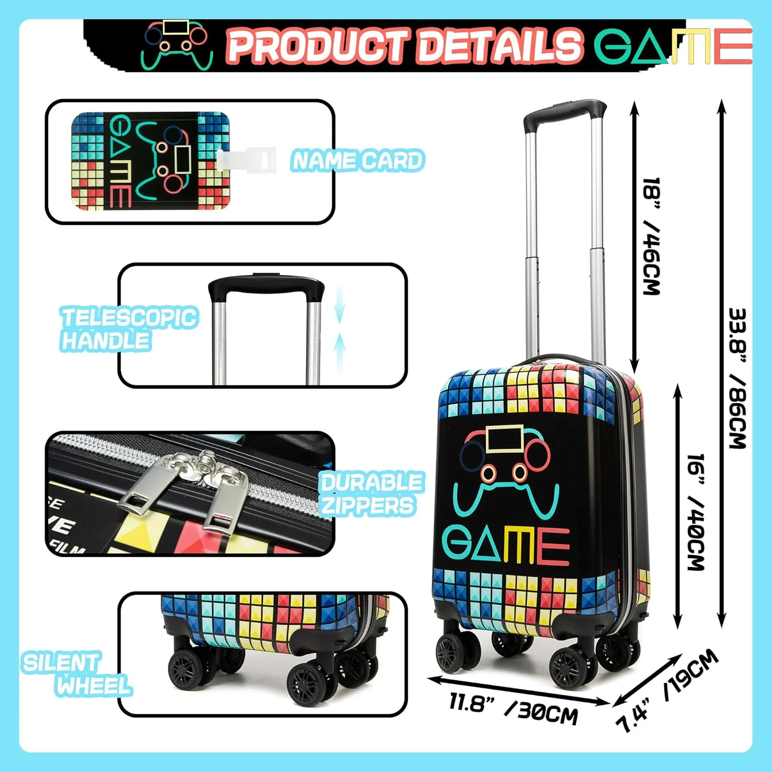 ست چمدان کودکانه Inprof، ست 2 تکه شامل چمدان سخت 16 اینچی با چرخ های اسپینر، مناسب دختران و پسران، چمدان کابین سایز چرخ دار مسافرتی، مورد تایید خطوط هوایی