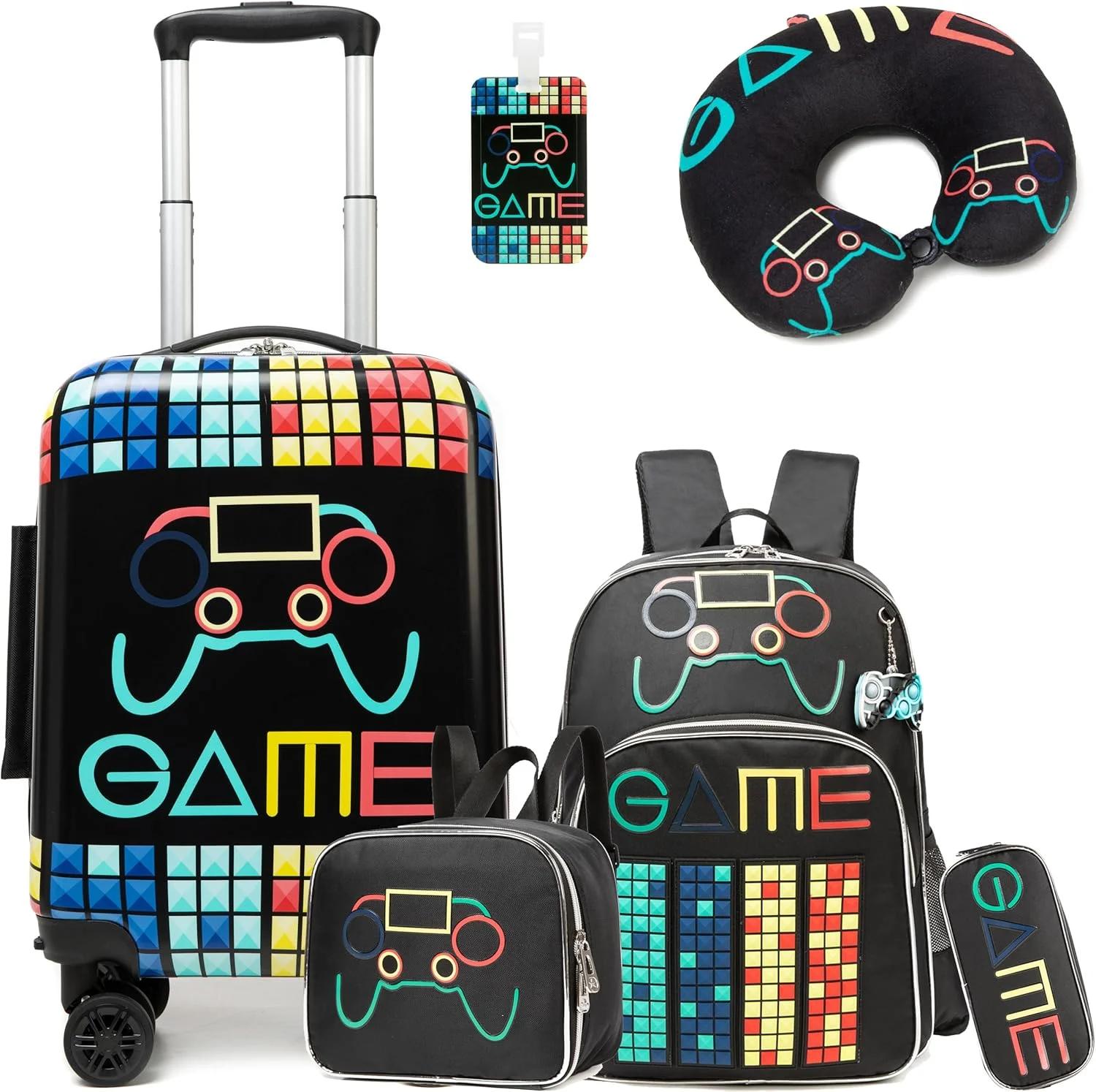 5-Piece Children's Suitcase, Children's Trolley with Backpack, Neck Pillow, Lunch Bag, Pencil Case & Suitcase Tag, Children's Luggage with Wheels, Hand Luggage, Travel Suitcase, Hard Case for Girls