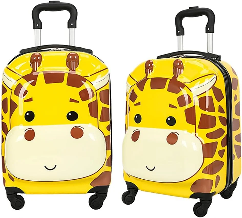 چمدان چرخدار بچگانه مومو بیر طرح کارتونی حیوانات مناسب سفر و مدرسه، سایز 18 اینچ (زرد)