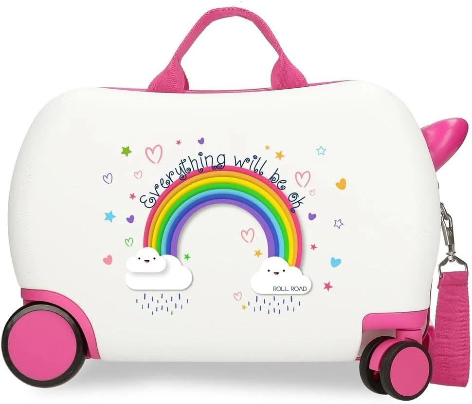 ROLL ROAD Everything is Ok Children's Suitcase, White, 45 x 31 x 20 cm, Hard ABS Plastic, 24.6 L, 1.8 kg, 4 Wheels, Hand Luggage, White, Children's Suitcase, White, 45 x 31 x 20 cm, Children's