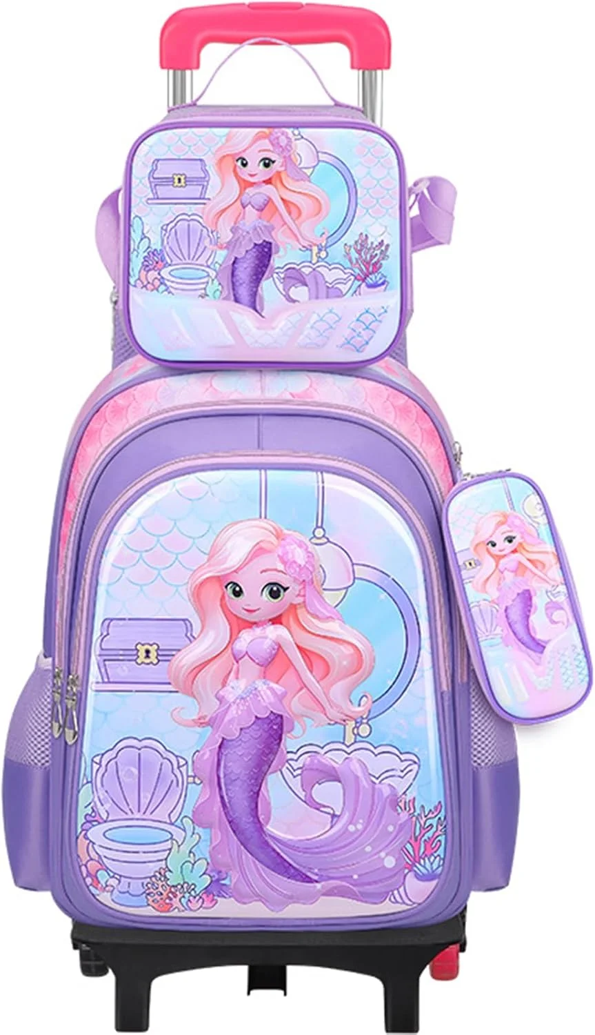 کیف چرخدار کودکانه، کوله پشتی چرخدار یونیسکس کودک نوپا با طرح تک شاخ به همراه جامدادی، کیف غذا، کوله پشتی چرخدار مسافرتی دخترانه و پسرانه