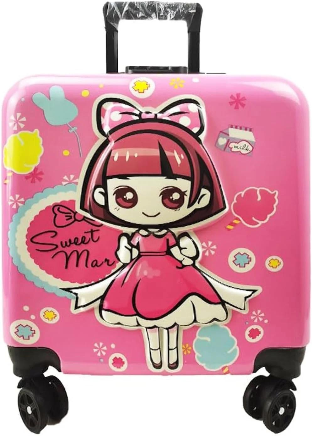 Re-flection 18-Inch Kids Luggage,Durable Lightweight Suitcase for Boys & Girls,Fun Cartoon Design Printed,Travel Carry-On Bag,Children Trolley Case with Wheels,Gift for Young Travelers (Pink)