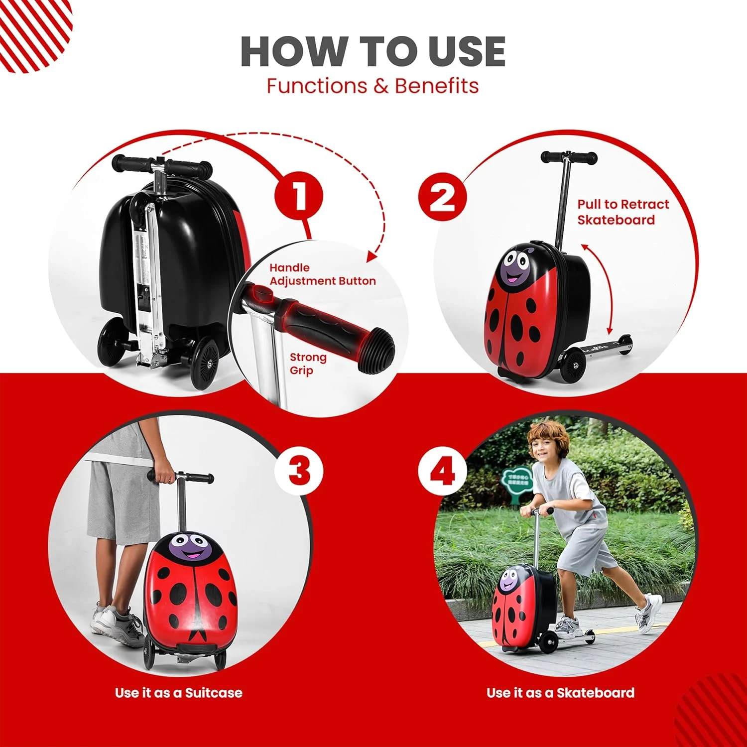 چمدان اسکوتر کودکانه ROLLAROO - چمدان تاشو کودکانه با چرخ - چمدان مسافرتی چند منظوره با دستگیره قوی، قفل و زیپ آسان - ظرفیت نگهداری تا 50 کیلوگرم، مشکی، متوسط چمدان اسکوتر کودکانه ROLLAROO - چمدان تاشو کودکانه با چرخ - چمدان مسافرتی چند منظوره با دستگیره قوی، قفل و زیپ آسان - ظرفیت نگهداری تا 50 کیلوگرم، مشکی، متوسط