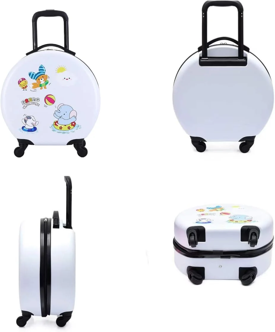 ست چمدان کودکانه، چمدان چرخ دار کودکانه با پوسته سخت و استیکرهای کارتونی گرد، با 4 چرخ جهانی، ست چمدان و کوله پشتی دخترانه و پسرانه برای مسافرت 18 اینچی (سفید) ست چمدان کودکانه، چمدان چرخ دار کودکانه با پوسته سخت و استیکرهای کارتونی گرد، با 4 چرخ جهانی، ست چمدان و کوله پشتی دخترانه و پسرانه برای مسافرت 18 اینچی (سفید)