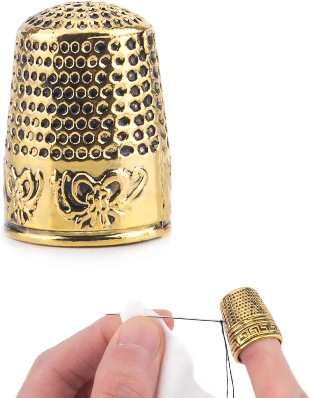 انگشتانه خیاطی BEADNOVA برای لحاف دوزی دستی، محافظ انگشت برای خیاطی، انگشتانه فلزی برای انگشتان، گلدوزی دستی، لحاف دوزی، کاردستی، ابزار خیاطی DIY (طلایی، 1 عدد)