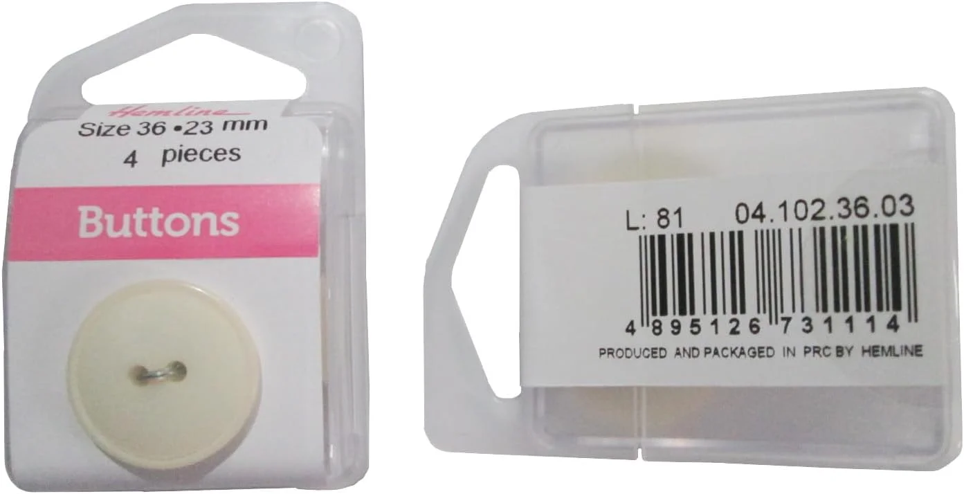 دکمه های خیاطی و صنایع دستی Hemline - پایه: نایلونی گرد | رنگ کرم - اندازه 23 میلی متر | کد محصول: BOX/04.102.36.03
