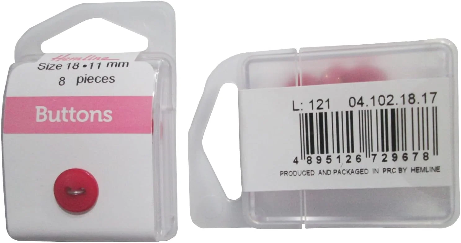 دکمه های خیاطی و صنایع دستی Hemline - پایه: نایلونی گرد | رنگ قرمز - سایز 11 میلی متر | کد محصول: BOX/04.102.18.17