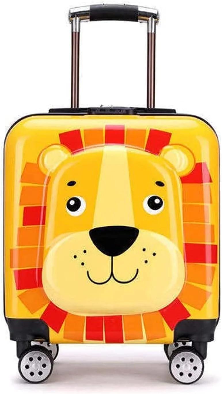 PK PARTNER Kids animal cartoon charactor cabin size trolley 4 wheel 360 rotation wheel travel luggage bag for boys and girls (lion)