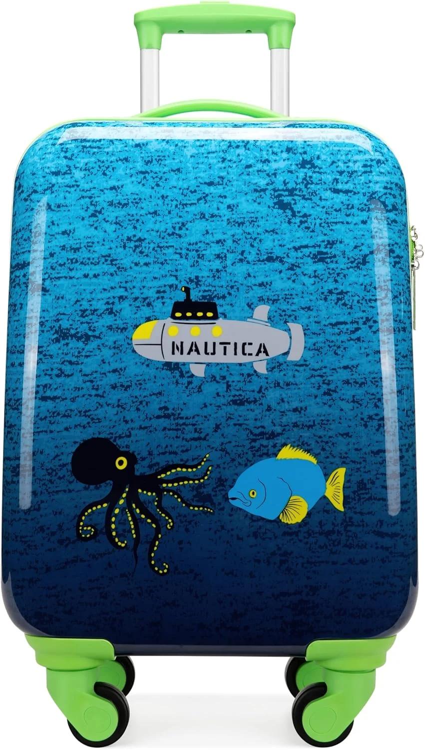 Nautica Kids Luggage - 18" Airline Approved Rolling Hardside Upright Carry-on Suitcase with Wheels, Submarine Journey, Carry-on 18 Inch, Nautica Kids Luggage - 18" Airline Approved Rolling Hardside