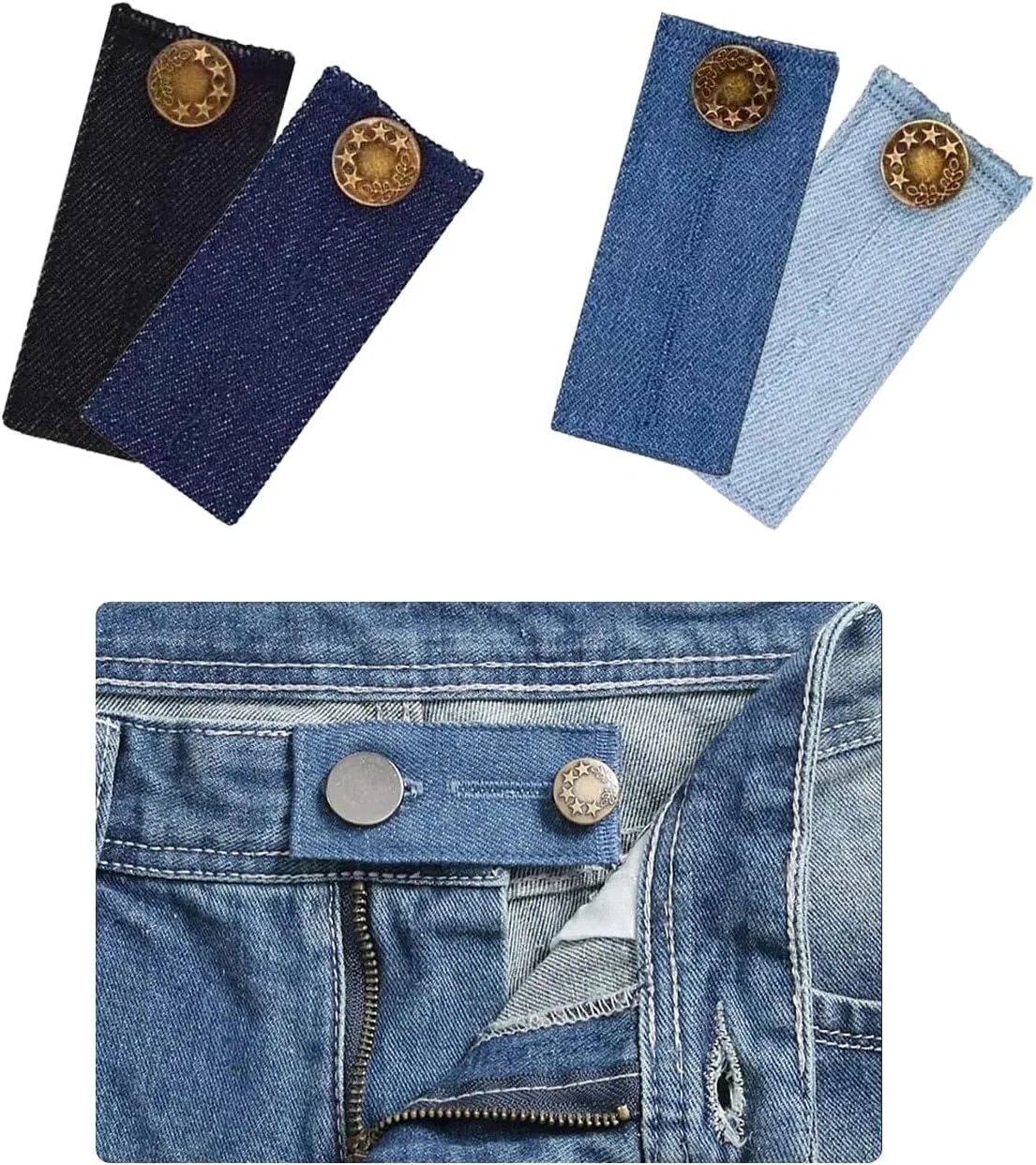 افزایش دهنده دکمه شلوار جین قابل تنظیم EKIND، افزایش دهنده کمر شلوار جین بدون نیاز به دوخت، بست دکمه ای برای مردان و زنان (مجموعه 4 عددی)