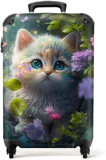 چمدان کودکانه NoBoringSuitcases.com®، چمدان دستی، بدنه سخت با قفل TSA، پسرانه و دخترانه، چرخدار، چمدان مسافرتی، قابل حمل، چمدان چرخ دار، کوچک یا متوسط، 22 گربه در طبیعت، بار دستی