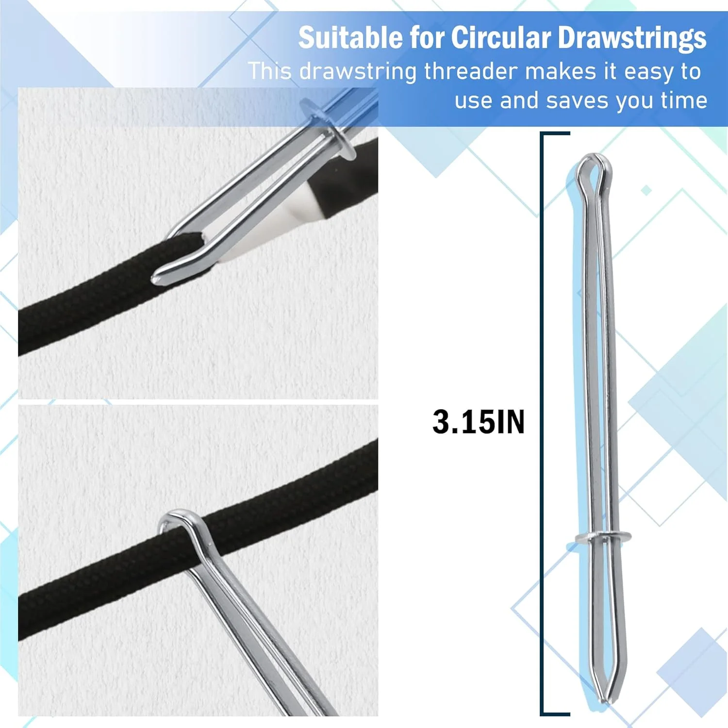 EKIND 2 عدد بند ناف کشی یونیورسال 130 سانتی متری با 1 عدد سوزن نخ کشی آسان، مناسب برای شلوار ورزشی، شورت، بند هودی، ساده و بادوام (بند مشکی، سر نرم استوانه ای)