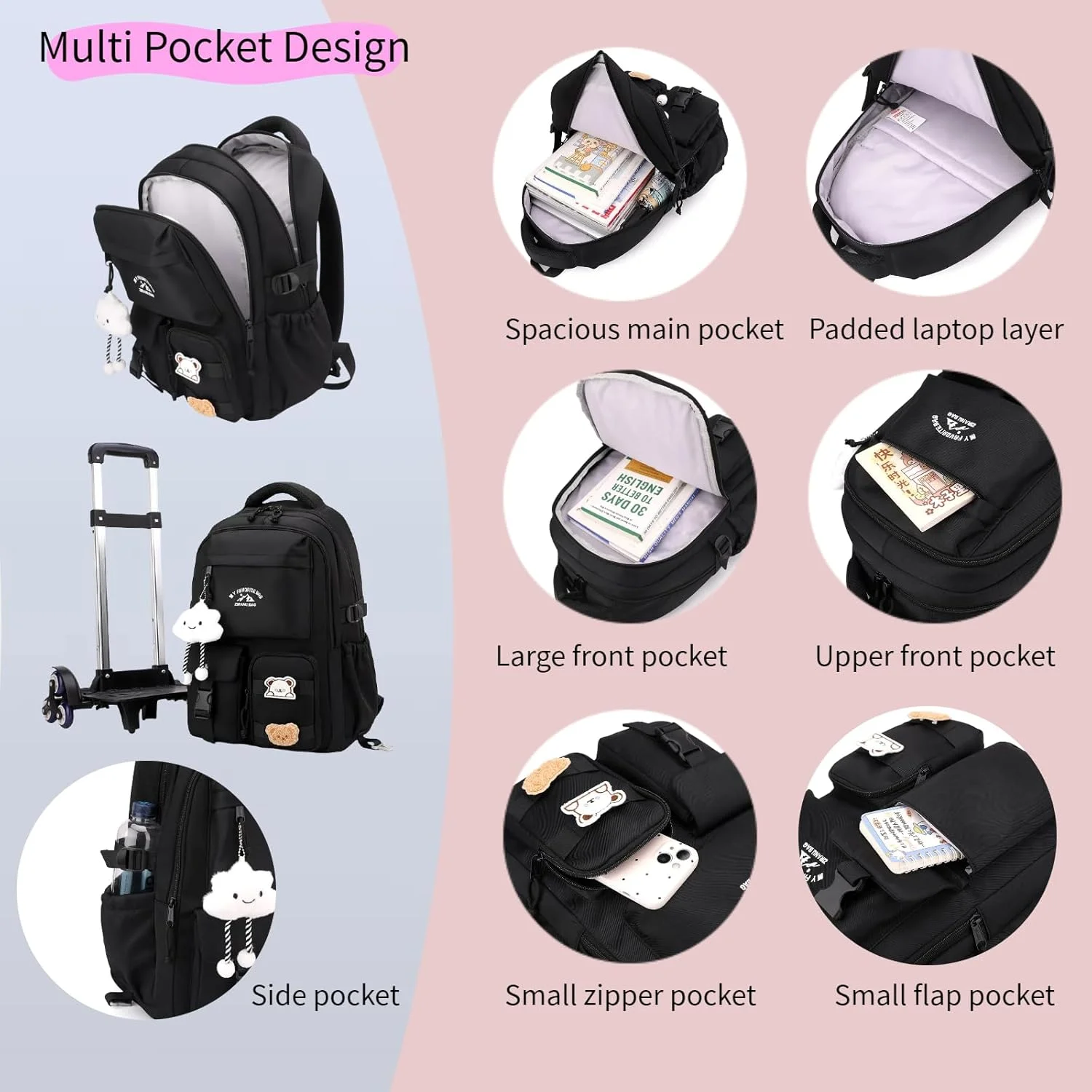 کیف چرخدار دخترانه و پسرانه NIWEIYA، کوله پشتی چرخدار بچگانه برای مدرسه، کیف مدرسه چرخدار دخترانه