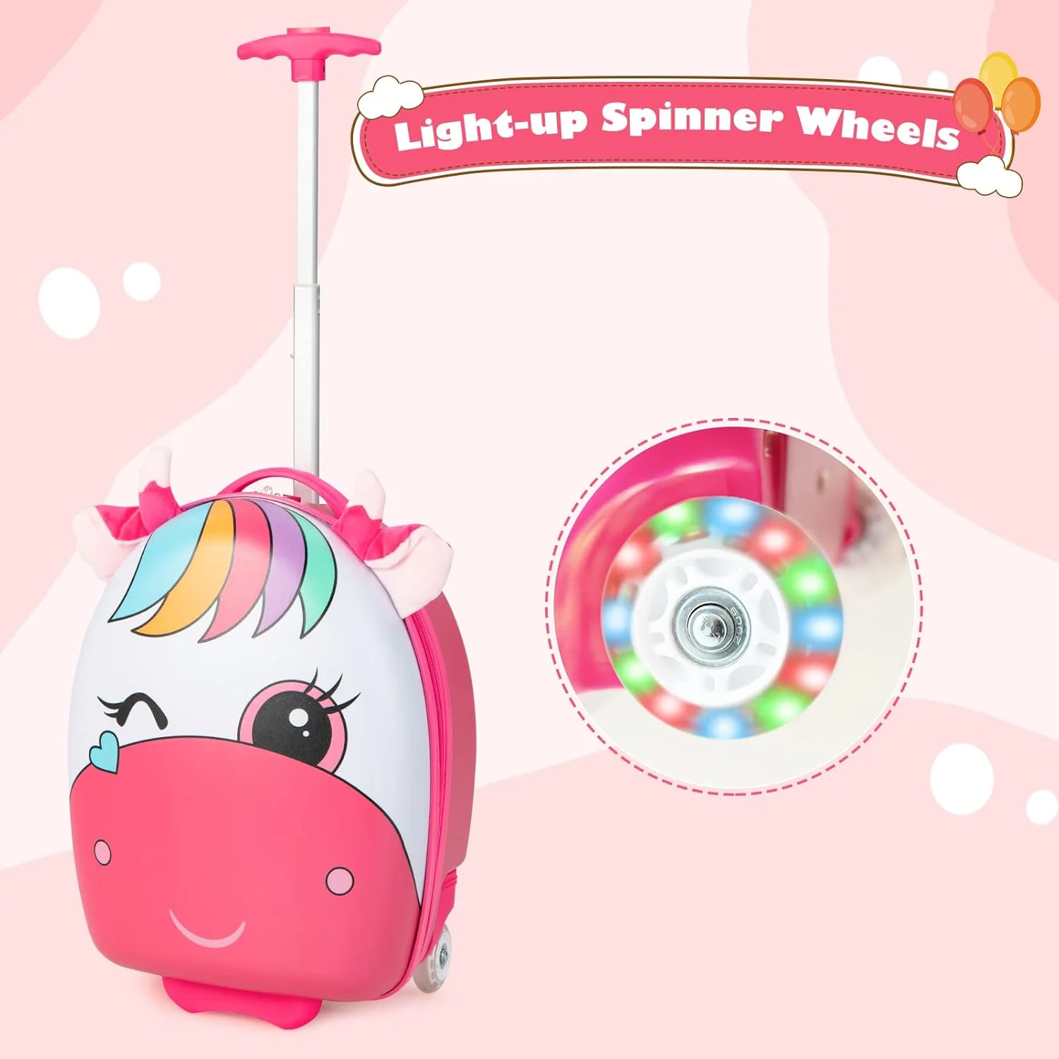 چمدان کودکانه Olakids، چمدان چرخدار 16 اینچی برای دختران و پسران با چرخ های اسپینر LED چشمک زن، کیف ترولی مسافرتی هارد ساید برای کودکان نوپا