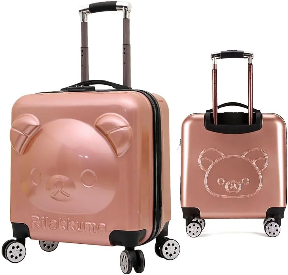 چمدان چرخدار کودکانه طرح خرس مومو، سایز 20 اینچ، مناسب سفر و مدرسه (رزگلد)