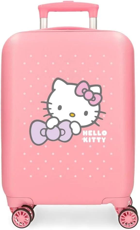 چمدان کابین Hello Kitty طرح پاپیون مورد علاقه من، صورتی، 33x50x20 سانتی متر، ABS سخت، قفل ترکیبی جانبی، 28.4 لیتر، 2 کیلوگرم، 4 چرخ دوبل، چمدان دستی صورتی