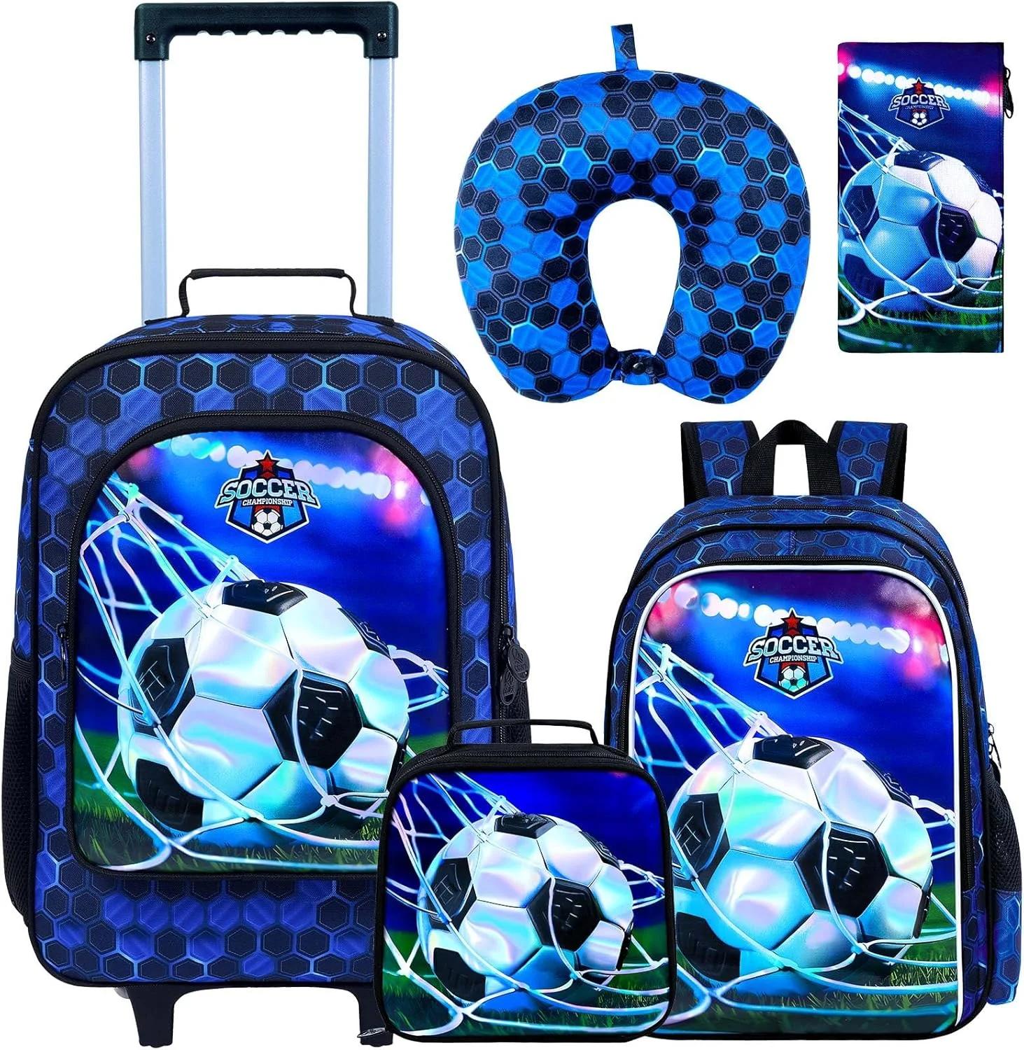 gxtvo 5PCS Boys Luggage Set with Wheels for Kids, Cool Football Rolling Carry-On Suitcase for Toddler Children