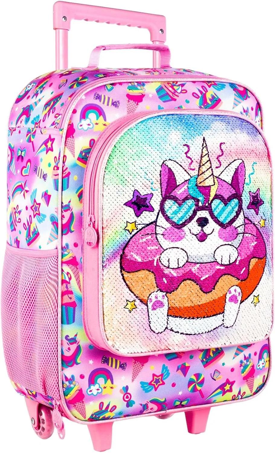Kids Suitcase with Wheels for Girls and Boys, Rolling Carry on Luggage for Toddler Children, Pink Cat Luggage, One Size, Girls Luggage