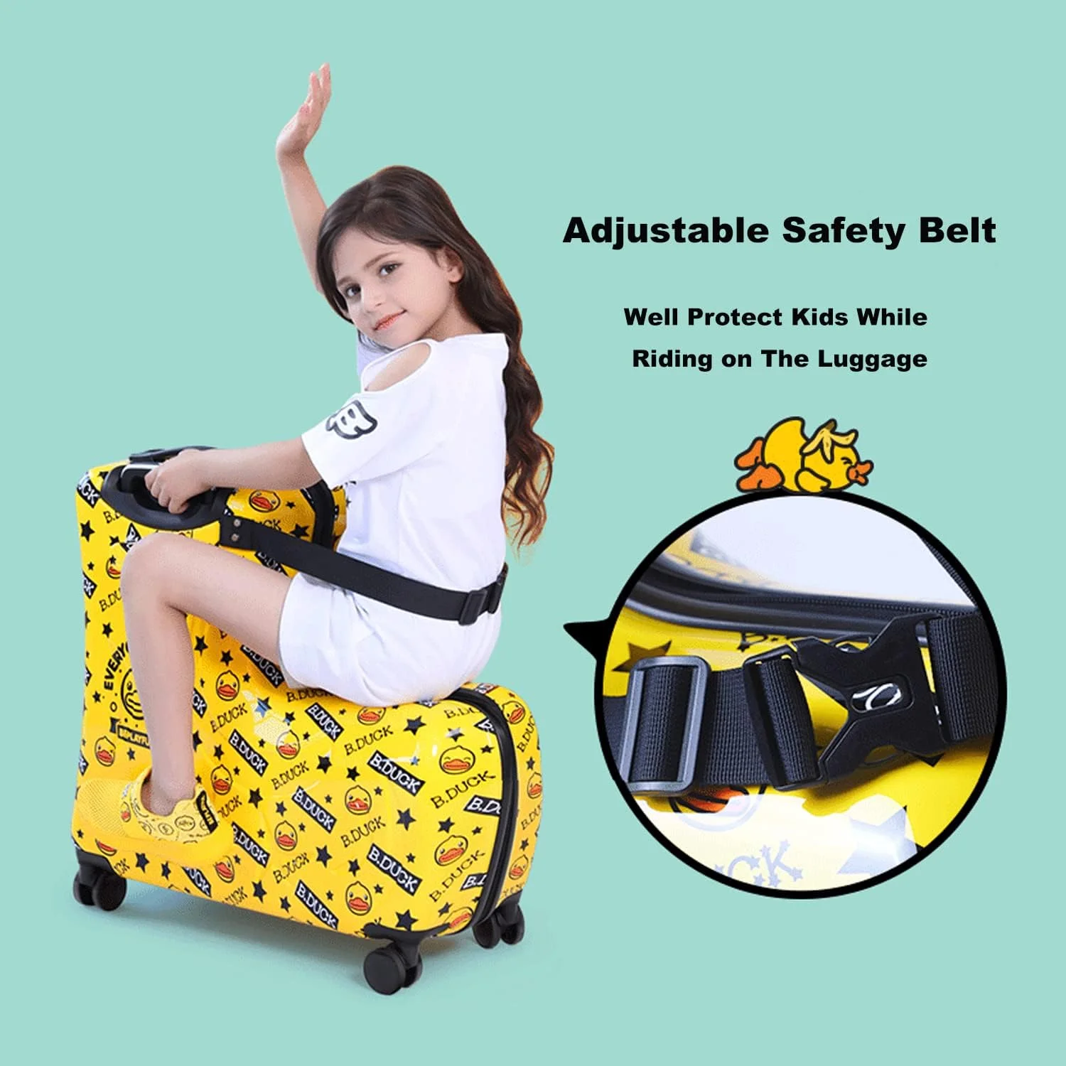 چمدان چرخ‌دار کودکانه GT-WHEEL، چمدان مسافرتی سواری کودکانه با طراحی منحصربه‌فرد - موجود در اندازه‌های 20 اینچ و 24 اینچ (اردک بافی صورتی، 20 اینچ)