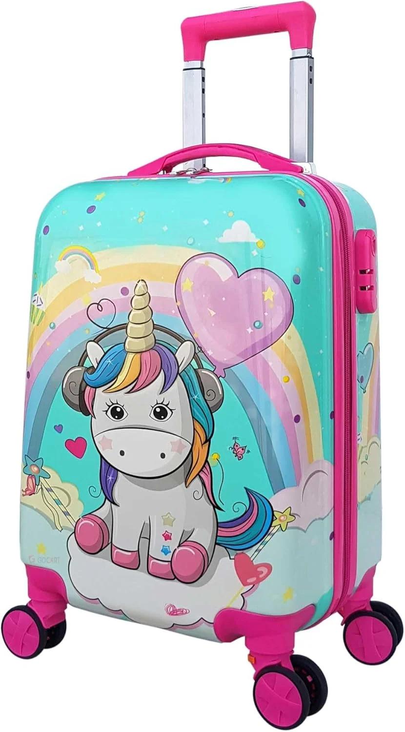GOCART WITH G LOGO Cartoon Kid's Travel Trolley Bag Suitcase for Kids Children Rolling Case Travel Bags (Design-7, Medium)