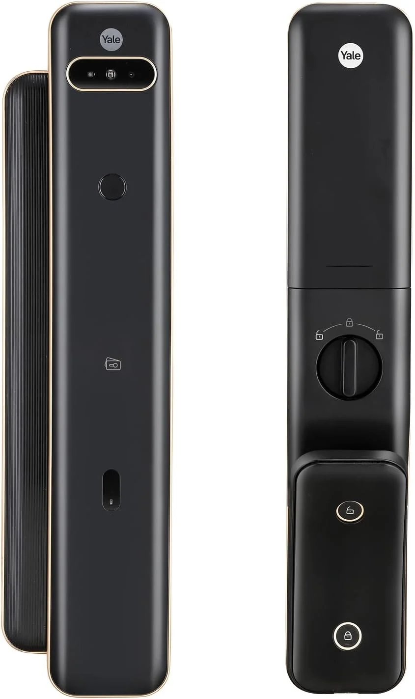 قفل هوشمند درب Yale Luna Pro Plus مدل فشاری-کششی، تشخیص چهره، اثر انگشت، کد پین و RFID، کلید مکانیکی، قابل شارژ با Type-C، قفل خودکار و منبع تغذیه اضطراری، دسترسی از راه دور و هشدارهای فوری