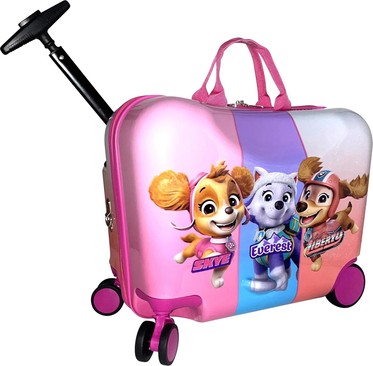 Fast Forward Girl's Paw Patrol Ride-On 18" Suitcase For Kids/Tow-Along Toddler Carry-On Luggage With Wheels