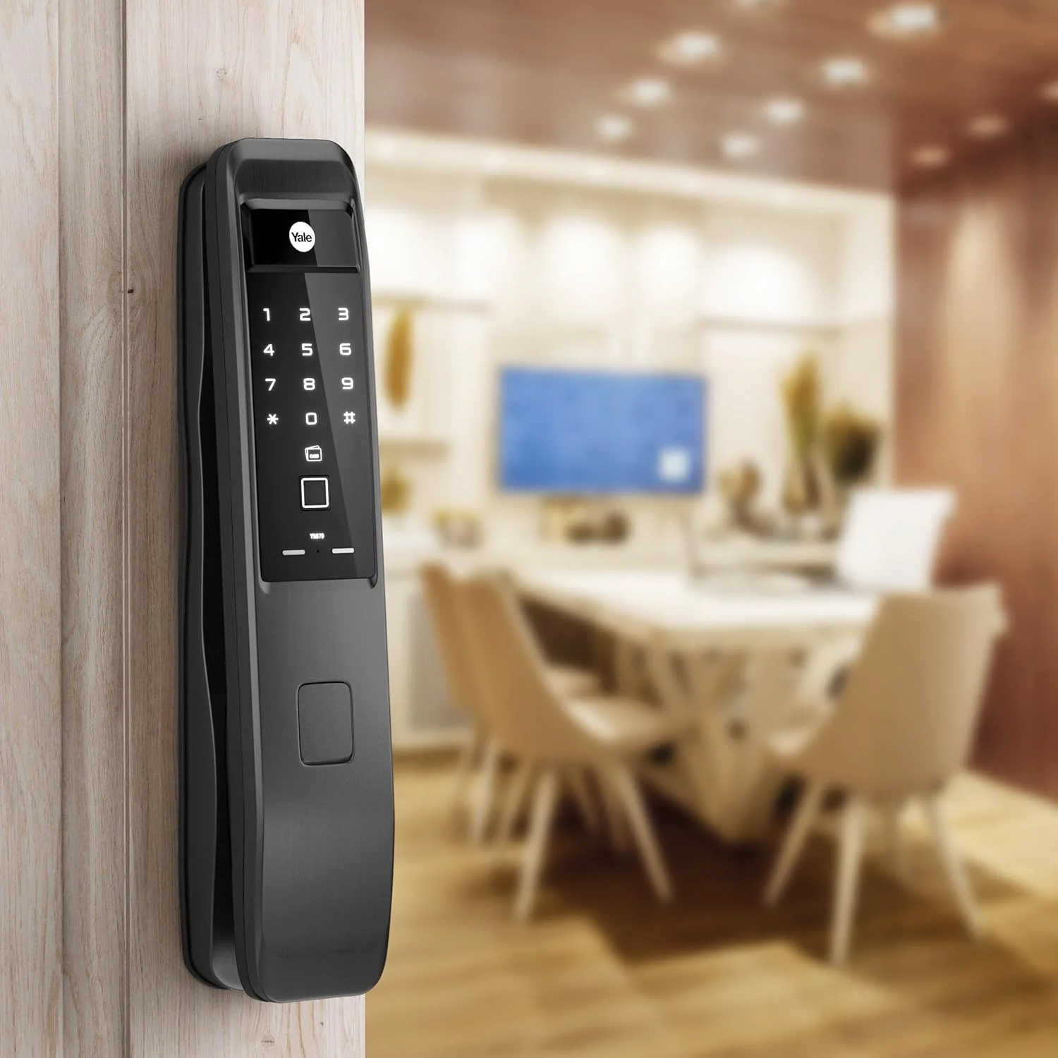 قفل هوشمند Yale YMI70، طراحی فشاری و کششی با اثر انگشت، کد پین دیجیتال و RFID، قفل خودکار و آلارم دستکاری